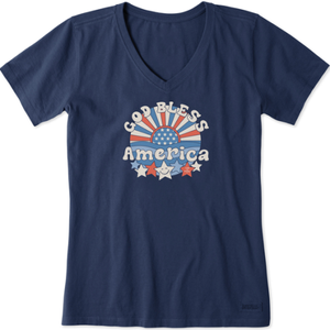 Groovy God Bless America V-Neck T-Shirt