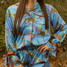 Prowling Leopard Satin Collared Lounge Top