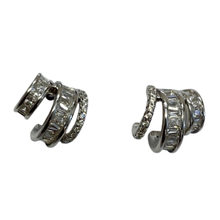Cubic Zirconia Baguette Triple Hoop Huggie Earrings