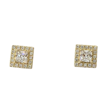 14k Gold Square Halo Stud Earrings
