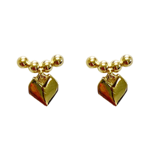 Ball Bar with Dangle Heart Stud Earrings