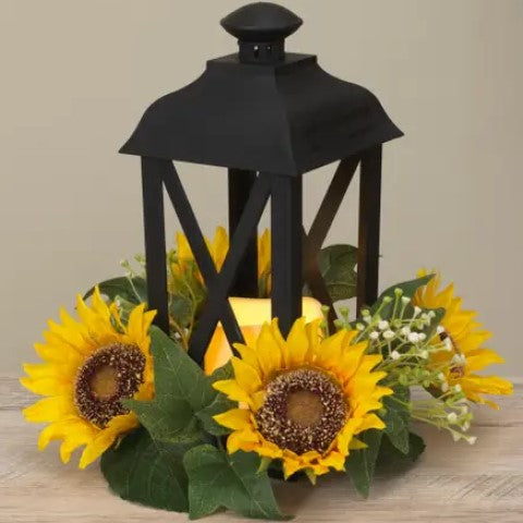 Lighted Lantern with Sunflowers