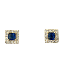 14k Gold Square Halo Stud Earrings