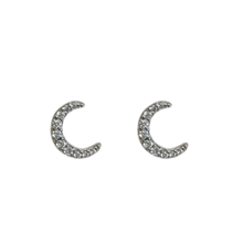 Pave Crescent Moon Stud Earrings