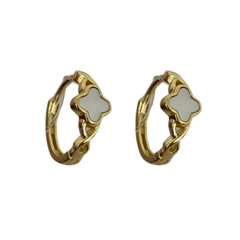 Clover Mother of Pearl Huggie Earrings