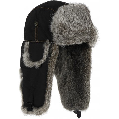 Supplex Bomber Hat with Grey Rabbit Fur