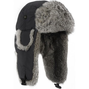 Supplex Bomber Hat with Grey Rabbit Fur