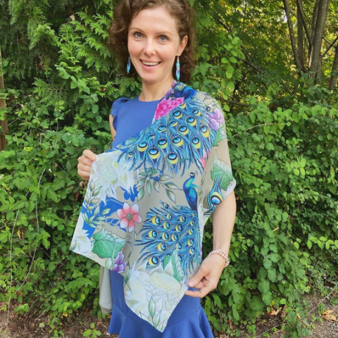 Regal Peacock Chiffon Scarf