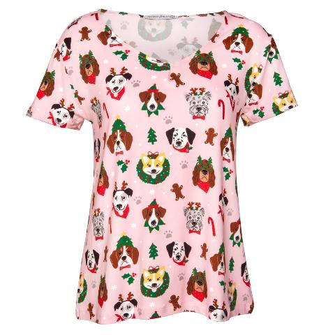 Santa Pups V-Neck Sleep Top