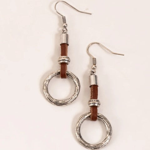 Ring Drop Leather Earrings