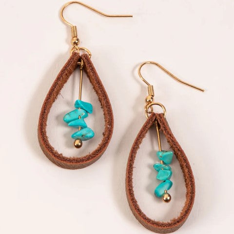 Turquoise Teardrop Leather Earrings