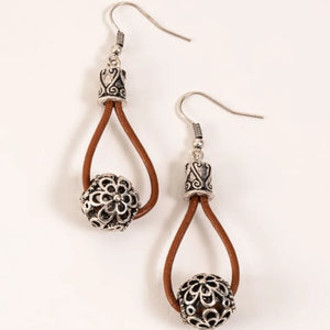 Flower Teardrop Leather Earrings