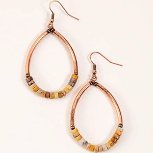 Beaded Copper Teardrop Earrings