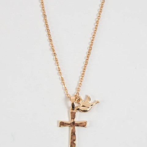 Peace Cross and Dove Necklace