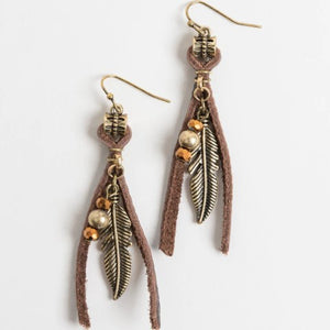 Feather Leather Drop Earrings