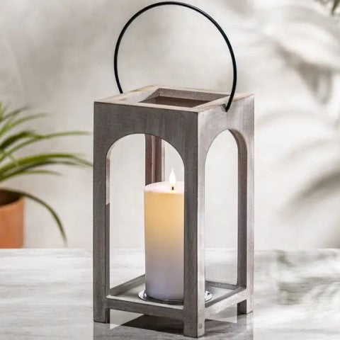 Wooden Lantern with LED Candle