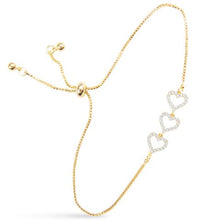 Triple Heart CZ Pull-Cord Bracelet