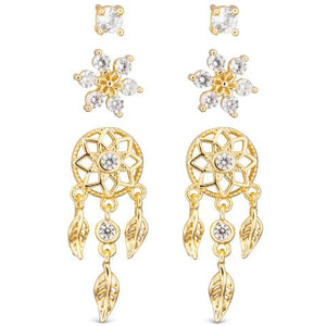 Dream Catcher & CZ Studs Earring Set