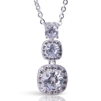 Graduated Drop CZ Halo Necklace