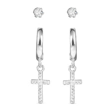 Cross Cubic Zirconia Huggie and Cubic Zirconia Stud Duo Earrings