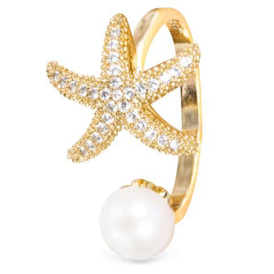 CZ Starfish Pearl Open Ring