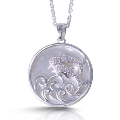 Jumping Dolphins Mother of Pearl Necklace