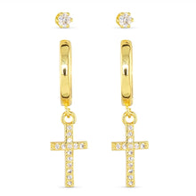 Cross Cubic Zirconia Huggie and Cubic Zirconia Stud Duo Earrings