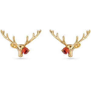 Reindeer with Red Crystal Earring