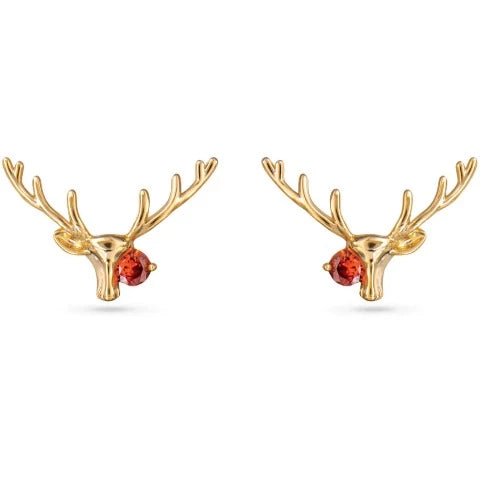 Reindeer with Red Crystal Earring