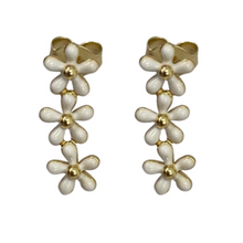 3 White Daisy Enamel Stud Earrings