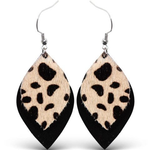 Layered Leather Teardrop Earrings