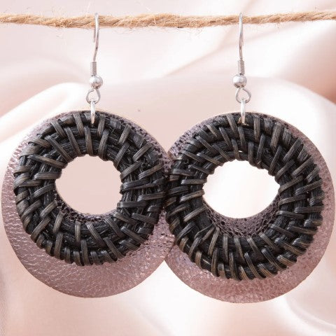 Woven Leather Open Hoop Earrings