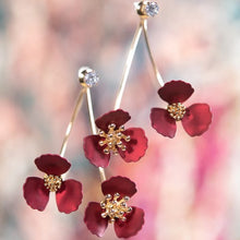 Double Flower Drop with Crystal Post Earrings