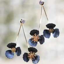 Double Flower Drop with Crystal Post Earrings