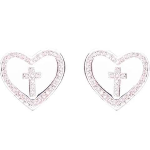 Cross Heart Stud Earrings