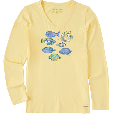 Watercolor Tropical Fish Long Sleeve V-Neck T-Shirt