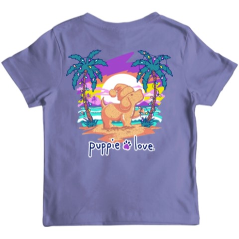 Christmas Palm Sunset Puppie Youth T-Shirt