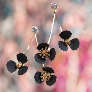 Double Flower Drop with Crystal Post Earrings