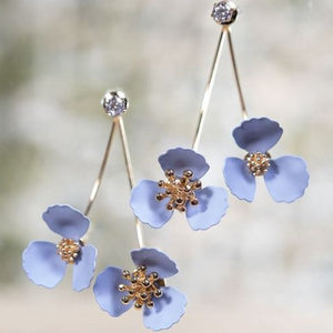 Double Flower Drop with Crystal Post Earrings