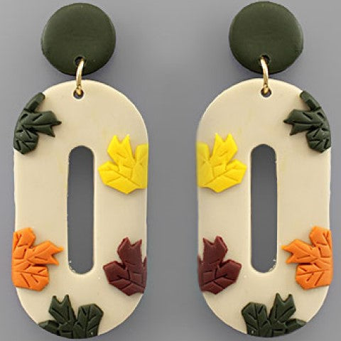 Leaf Dangle Oval Earrings