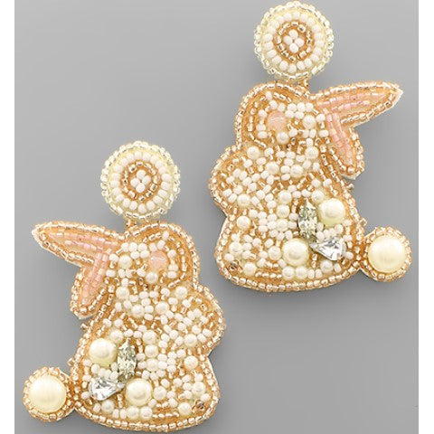 Beaded Pearl Bunny Earrings