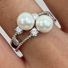 2-Pearl with Cubic Zirconia Split Band Ring