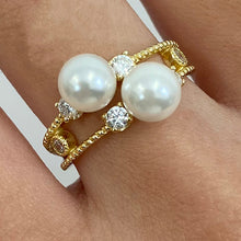 2-Pearl with Cubic Zirconia Split Band Ring