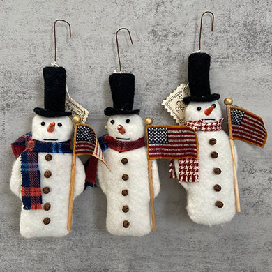 Snowman with Flag Ornament