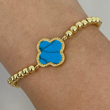 Turquoise Quatrefoil Beaded Stretch Bracelet