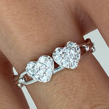 2 Pave Heart Long Chain Band Ring
