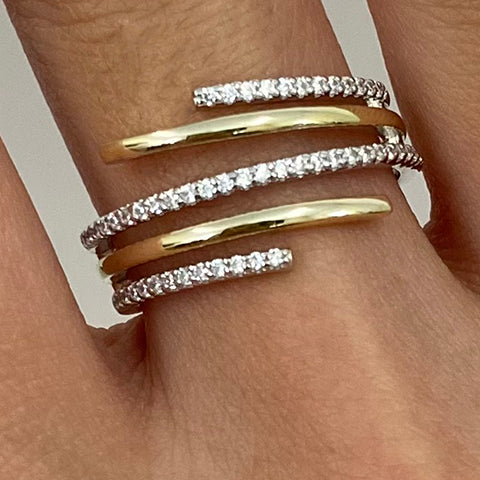 Pave Spiral Triple Band Ring