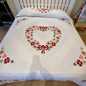 Red Hearts Bouquet King Quilt