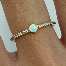 Small Round Opal Pave Band Ring
