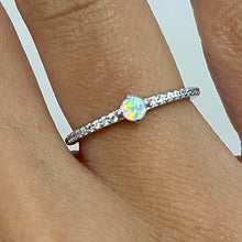 Small Round Opal Pave Band Ring